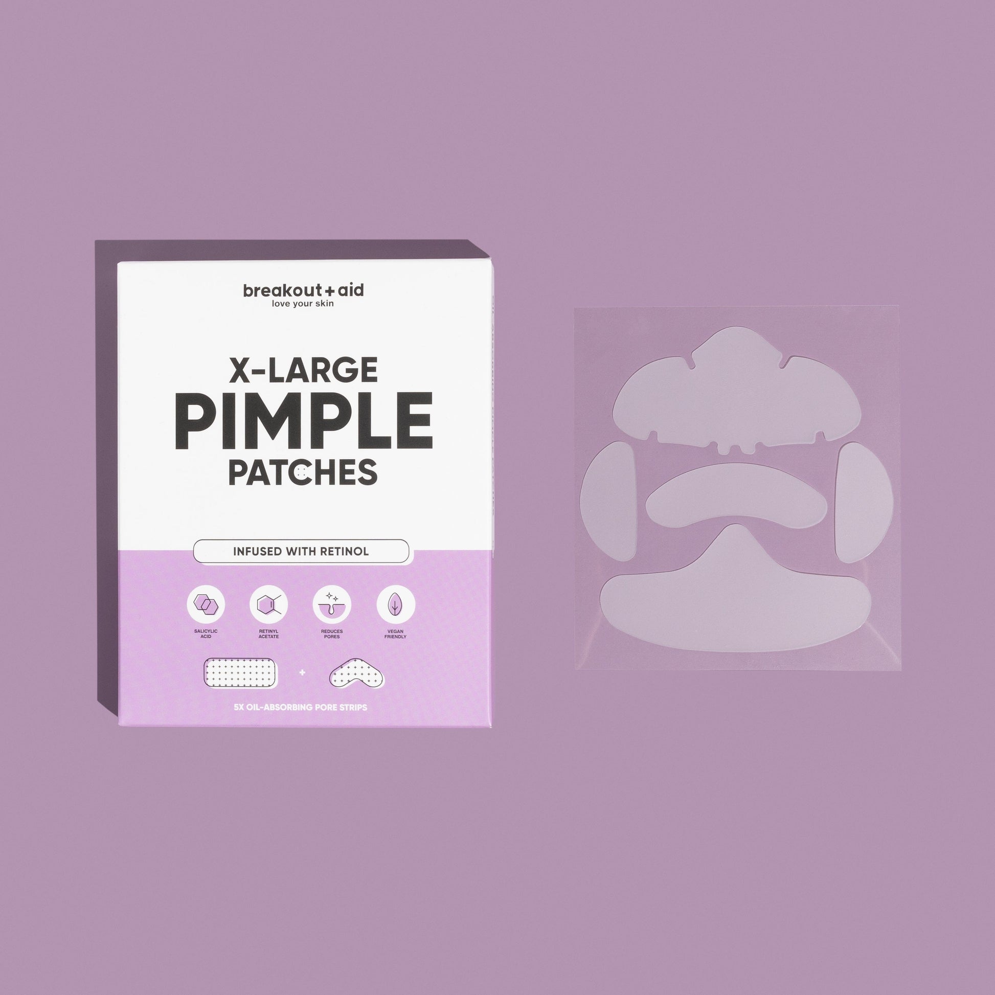 X-Large pimple patches infused with retinol, Salicylic acid. breakoutaid store 